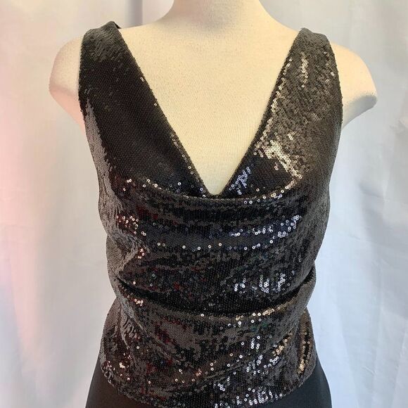 Donna Karan black sequin Bodice Flare Dress Sz 10 - Picture 5 of 15